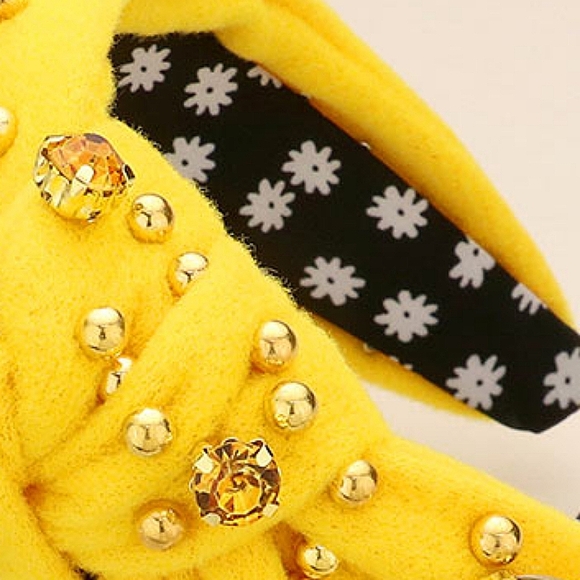 Yellow Oval Crystal Ball Knot Headband Hair Bling Jewel Statement Accessory - Picture 3 of 5